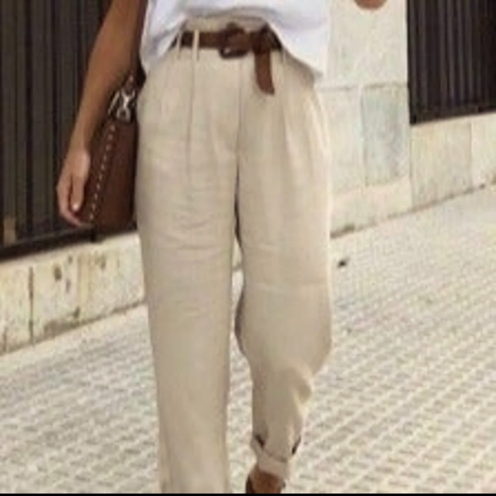 Zara High-waist Summer Pants with Raffia Belt included